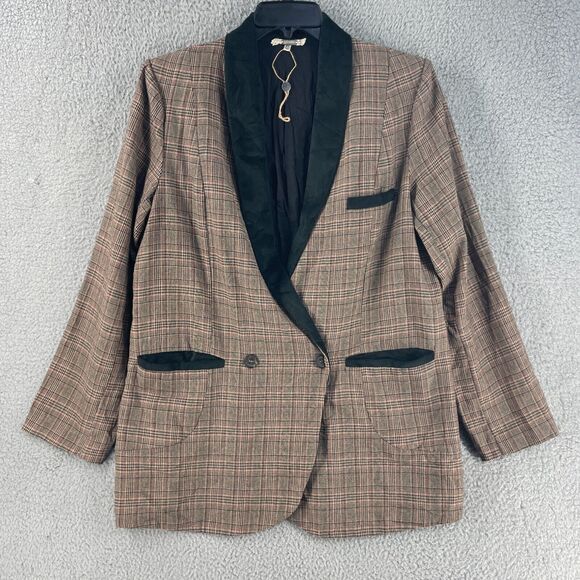 BKE Gimmick Womens Blazer Jacket Plaid Brown XL Cotton Lining Academia - Picture 9 of 12